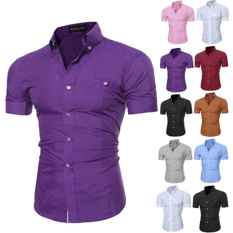 Mens Summer Long Sleeve Shirt Business Social Office Tops Lapel Plus Size,Purple,42 