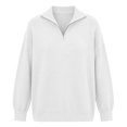 thumbnail image 4 of Huyun Women's Half Zip Sweater Ribbed Knit Long Sleeve Pullover with Collared V-Neck Casual Business Tops for Fall Winter White,M, 4 of 5