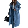 thumbnail image 3 of Women'S Long Quilted Cotton Coats Jackets Long Sleeve Stand Collar Padded Coats Jacket Outerwear with Pockets Blue S, 3 of 9