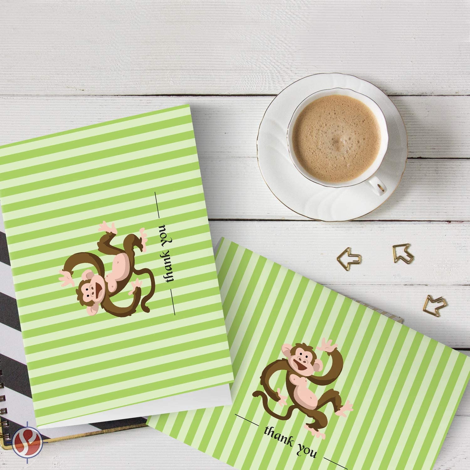 Monkey Lovely Animal Thank You Note Greeting Cards with Envelopes | Printed on Thick and Sturdy 80lb (216gsm) Cardstock | Blank Interior | A2 Size – 4.25 x 5.5” | 25 per Pack