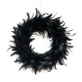thumbnail image 1 of 15.7in Natural Feathers Wreath Front Door Black Feather Wreath Spooky Scene Party Favors for Porch Halloween Decoration, 1 of 5
