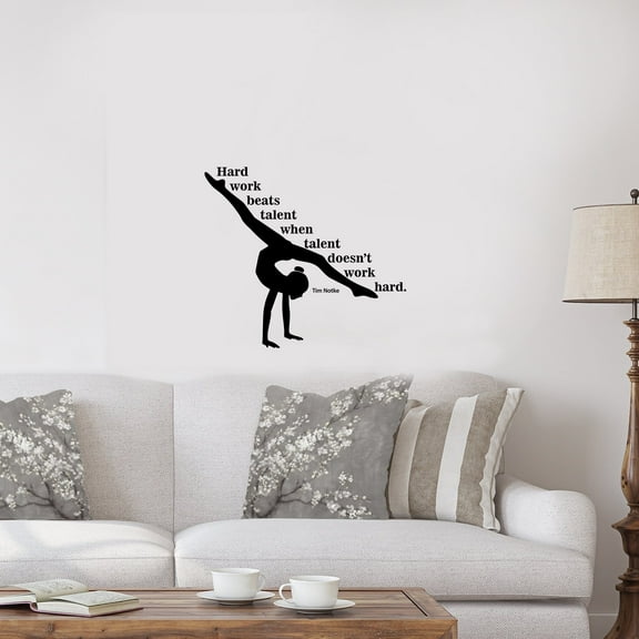 Hard Work Beats Talent Gymnastics Motivation Quote Wall Sticker Art Decal for Girls Boys Room Bedroom Dance Studio Garage House Fun Home Decor Stickers Wall Art Vinyl Decoration Size (8x10 inch)