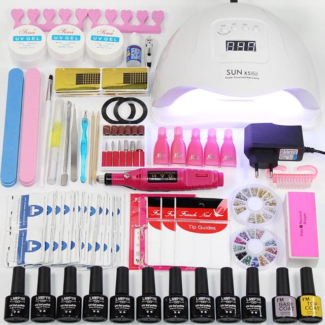 Juego de Manicura con Esmalte de Base Superior, Lámpara LED UV de 24/54 W con Mango Eléctrico para Arte de Uñas, Gel, a Elegir entre 10 y 12 Colores