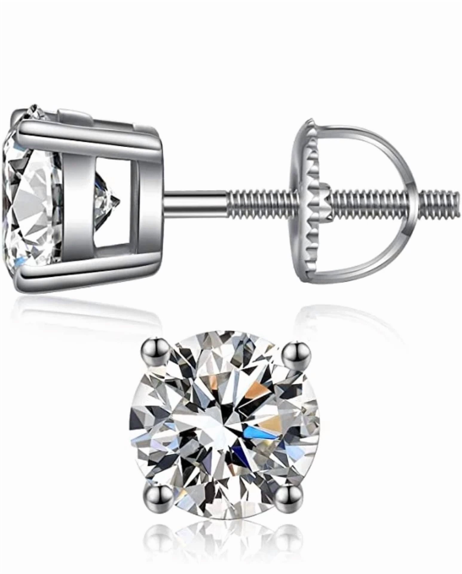 Solid 925 Sterling Silver Screw Back Studs Earrings 5MM Cubic Zirconia