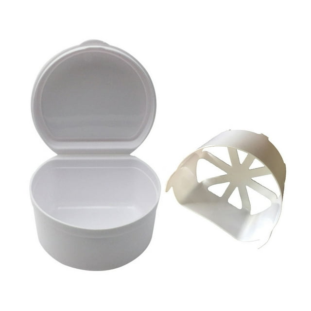 Daily Qaailabf Denture Bath Box Case False Teeth Storage Box with Hanging Net Container