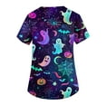 thumbnail image 3 of MLQIDK Halloween Scrub Tops Women Nurse Uniform Shirts Funny Medical Scrubs Short Sleeve V-Neck Scrub Shirts Fun Pumpkin Ghost Bat Printed Nurse Uniforms Royal Blue L, 3 of 4