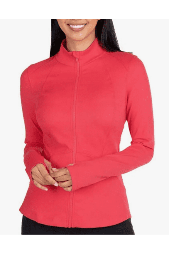 Women's Stretch Long Sleeve Zip Up Yoga Jacket with Thumb Holes Pink Small