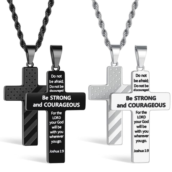 Turandoss Cross Necklace for Men Silver Black American Flag Pendant Religious Jewelry Christian Confirmation Teacher Appreciation Graduation Fathers Day Gifts for Him Her Men Son Dad Boys Girls
