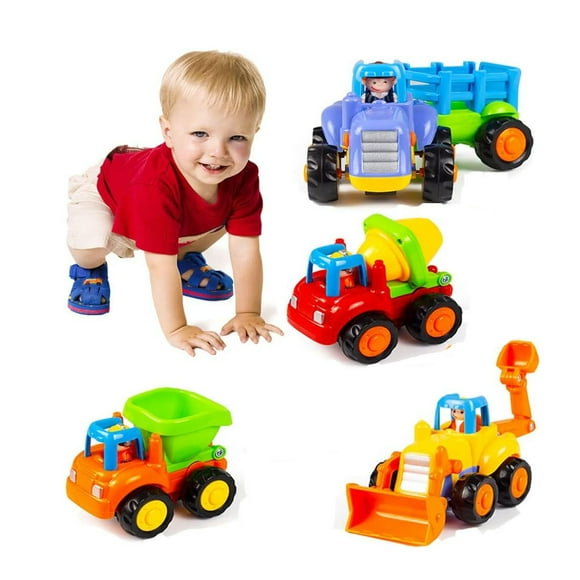 Toddler Toy Trucks Toy for 1 2 3 Year Old Boy, Friction Powered Cars, Push and Go Toy Trucks Construction Vehicles Toys Set for 1 2 3 Year Old, Early Educational Toys（4PCS）