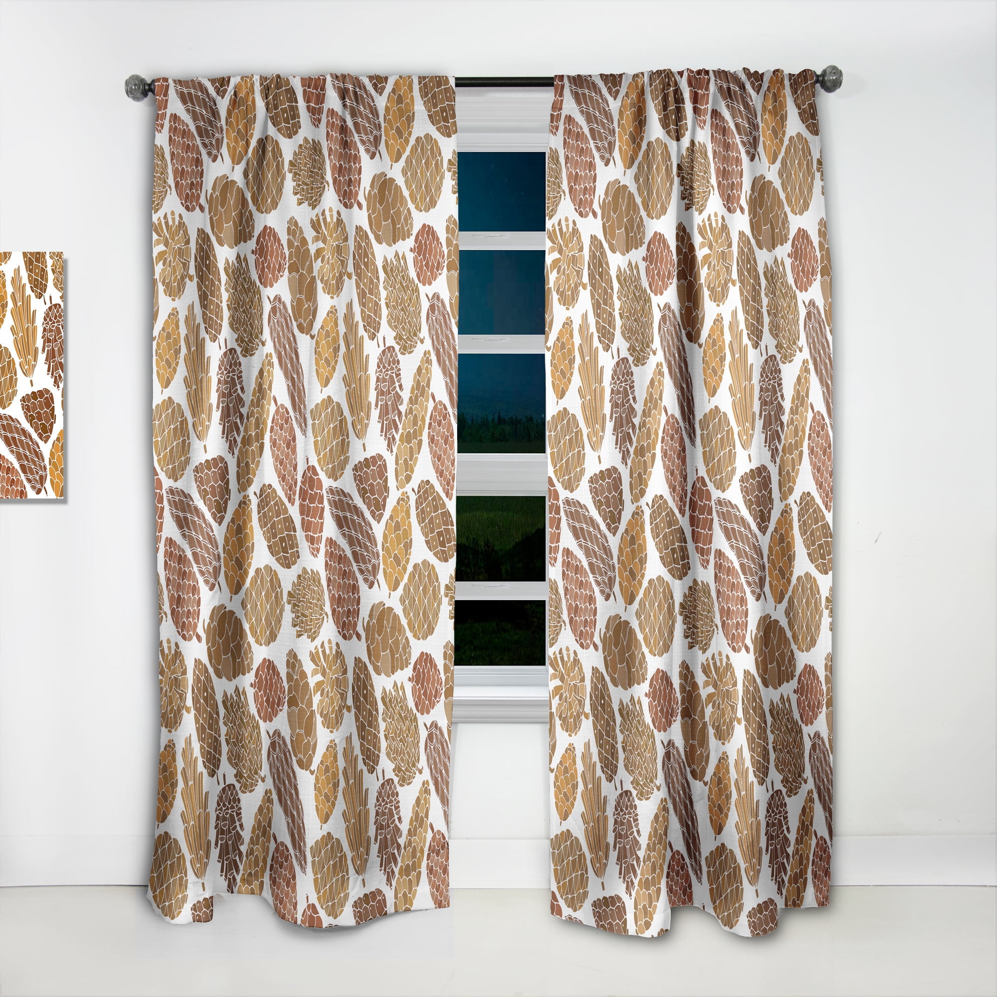 Designart 'Pine Cones Pattern on White' Modern & Contemporary Curtain Panel