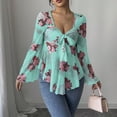 thumbnail image 6 of adaychics Peplum Shirts for Women Floral Sweetheart Neck Long Sleeve Babydoll Blouses Fashion Tie Front Tops Everyday Wear, 6 of 7