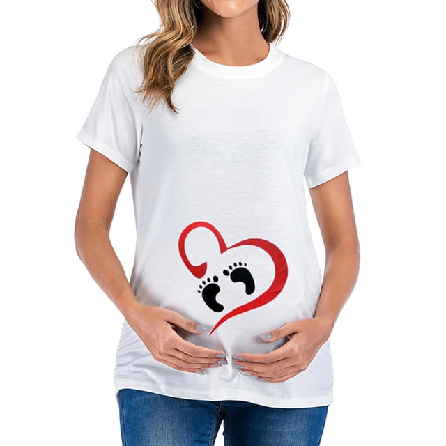 TIMIFIS Maternity Shirts Summer Casual Crew Neck Basics Pregnancy Tops Summer Short Sleeve Print Maternity Clothes - Spring/Summer