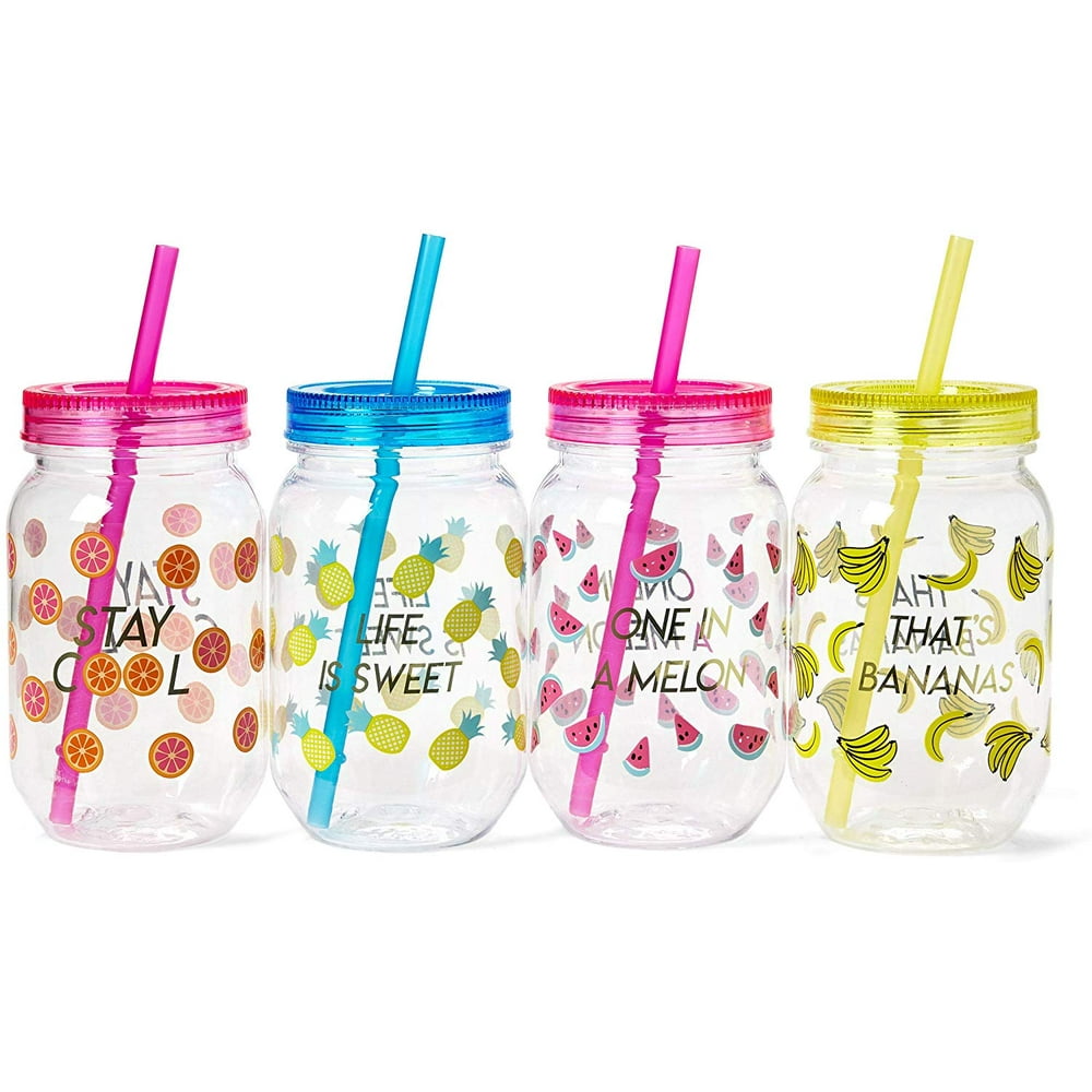 Fun Mason Jar Plastic Cups Large Break Resistant, BPA Free ToGo Mug