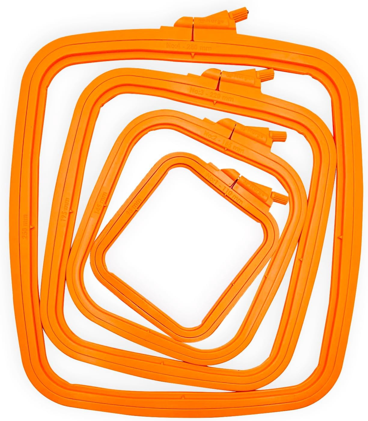 Nurge 4-Piece Square Embroidery Hoop Set, ABS Plastic, Multi-Size, Orange
