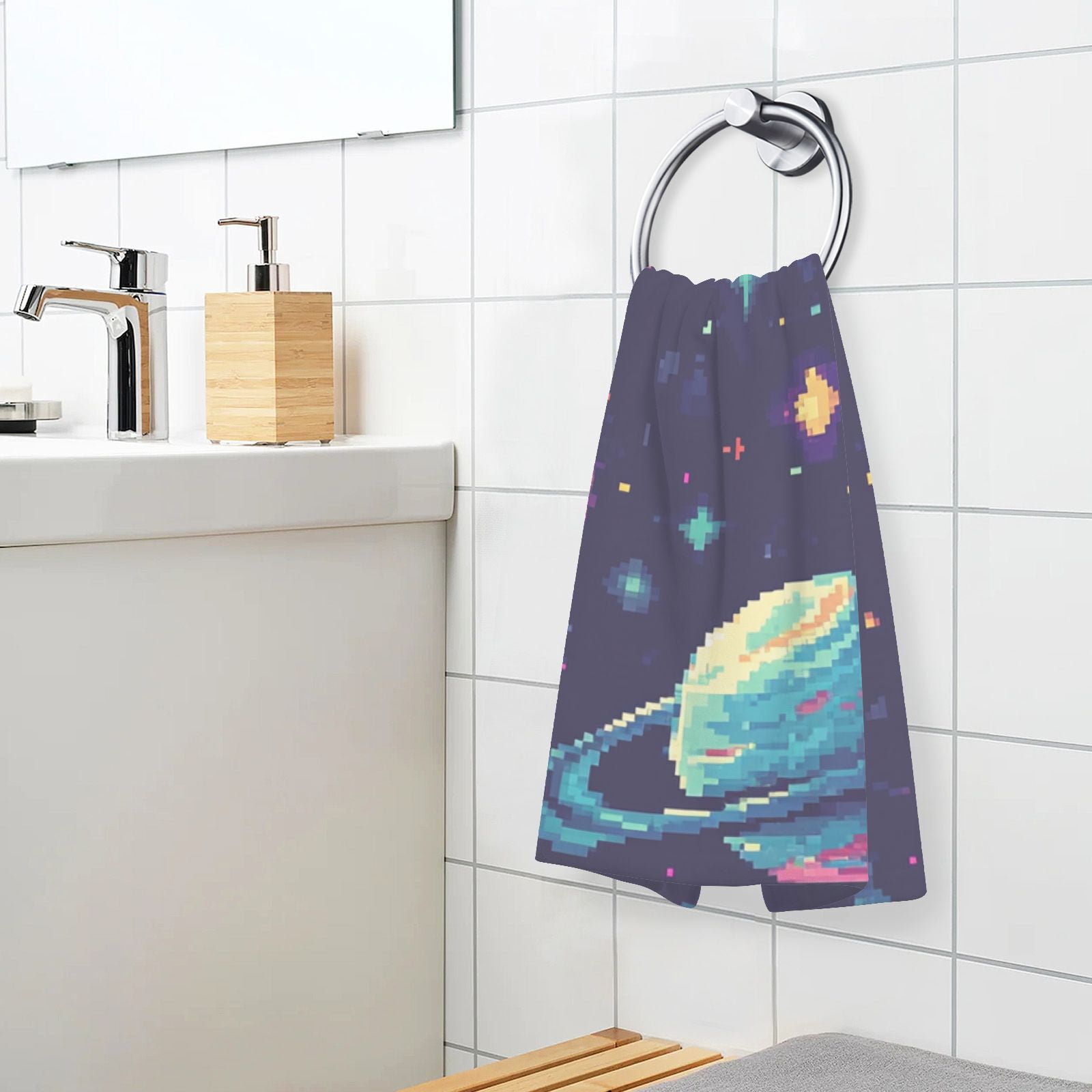 Cosmic Pixel_style Hand Towels Cotton Bath Towels Large Face Towels Absorbent for Bathroom 2 Packs