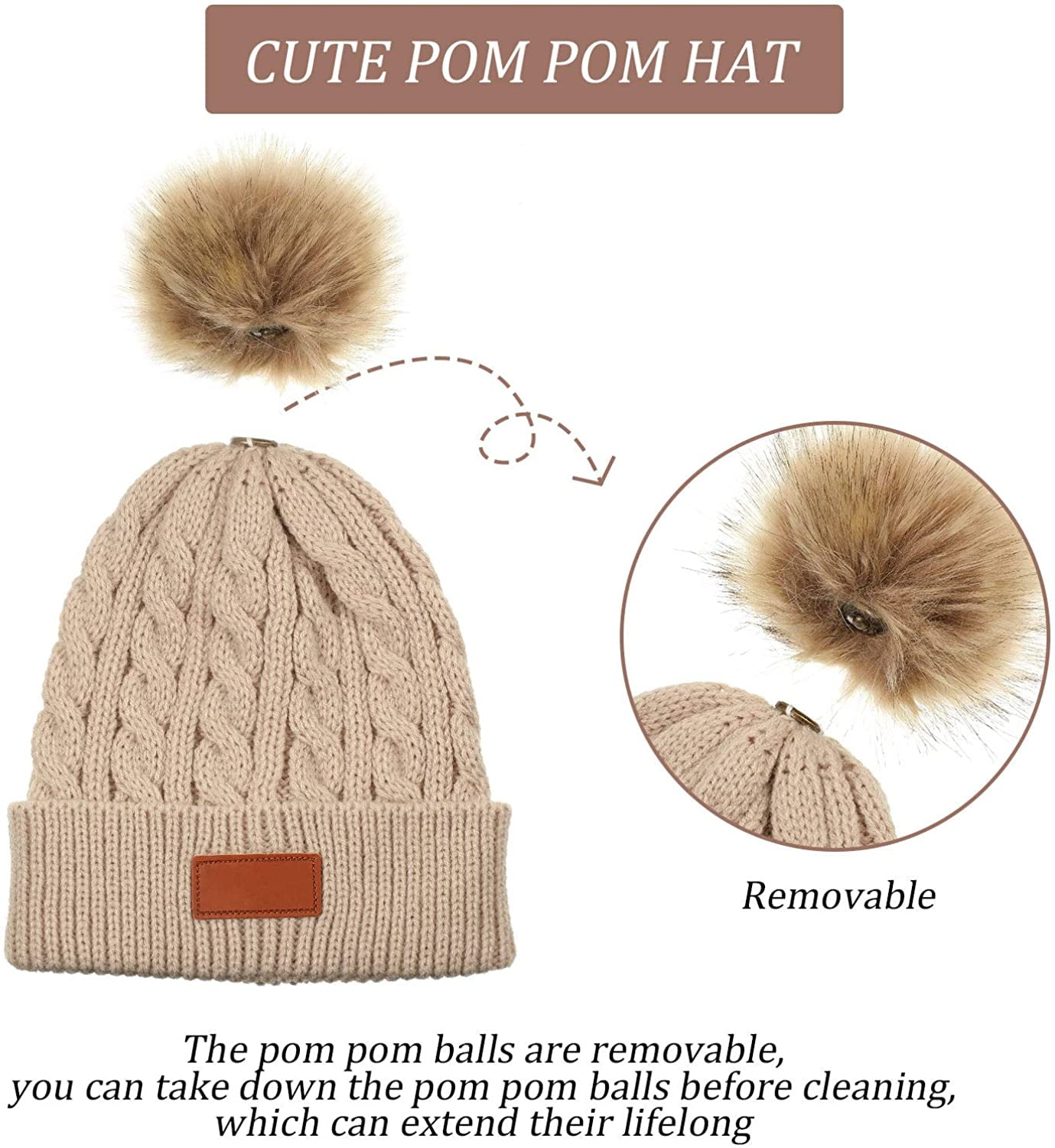 Warm Pom Pom Beanie Cap Knit Bobble Hat 