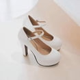 thumbnail image 4 of Elecsop White Heels, Womens Chunky High Heel Platform Mary Janes Closed Toe Pumps Ankle Strap for Casual Work Wedding, 4 of 5