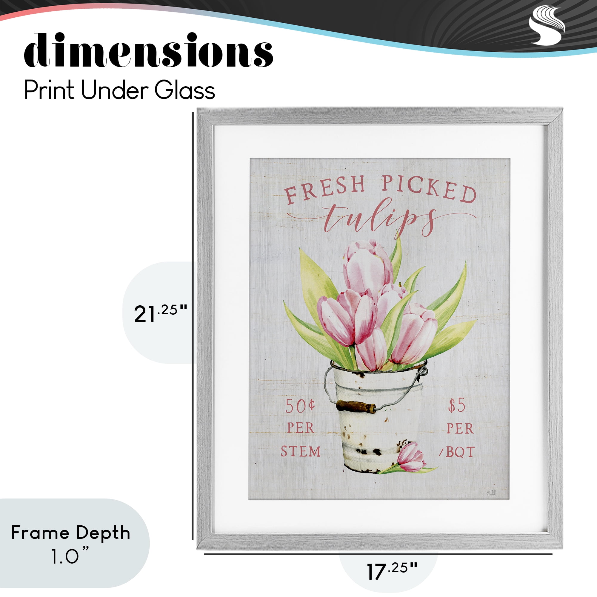 Stupell Industries Antique Fresh Picked Tulips Gray Framed Print Under Glass, design by Lux + Me Designs