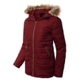 thumbnail image 2 of A2Y Women's Lightweight Hip Length Faux Fur Hoodie Puffer Outerwear Jacket Burgundy S, 2 of 3