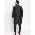 thumbnail image 5 of eloria Men's Indian Traditional Black Layered Silk Blend Kurta with Churidar Pyjama and jacket Set, 5 of 7