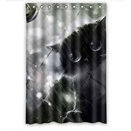 MOHome Easy Clean Animal Pet Grey Cute Black Cat Pattern Design Shower Curtain Waterproof Polyester Fabric Shower Curtain Size 48x72 (Best Shower Design For Cleaning)