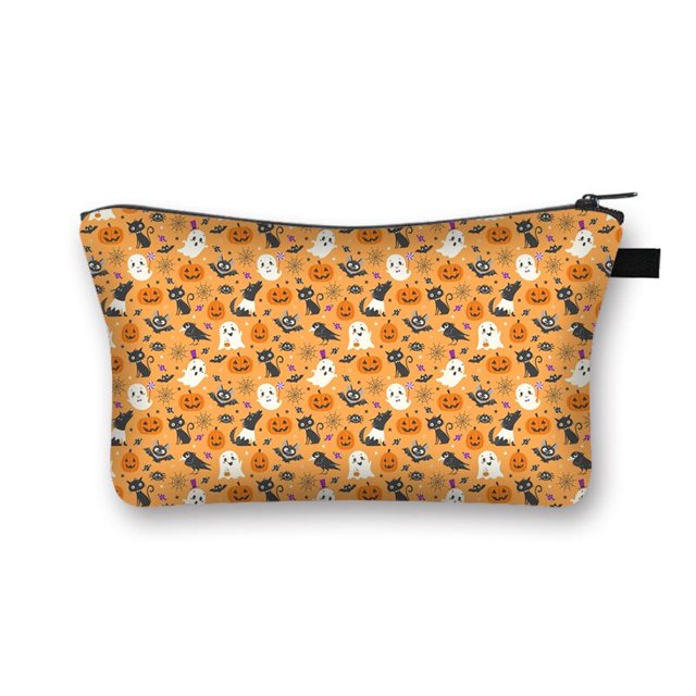 Estuche de cosméticos con patrón de Halloween, bolsas de maquillaje de calabaza fantasma de Calavera, organizador de artículos de tocador de lápiz labial de moda informal para niñas LIUWENJING unisex