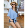 thumbnail image 3 of Anygrew Womens Tops Summer Blouses V Neck Batwing Sleeve Tops Tie Knot Chiffon Button Down Casual Blouse, 3 of 7