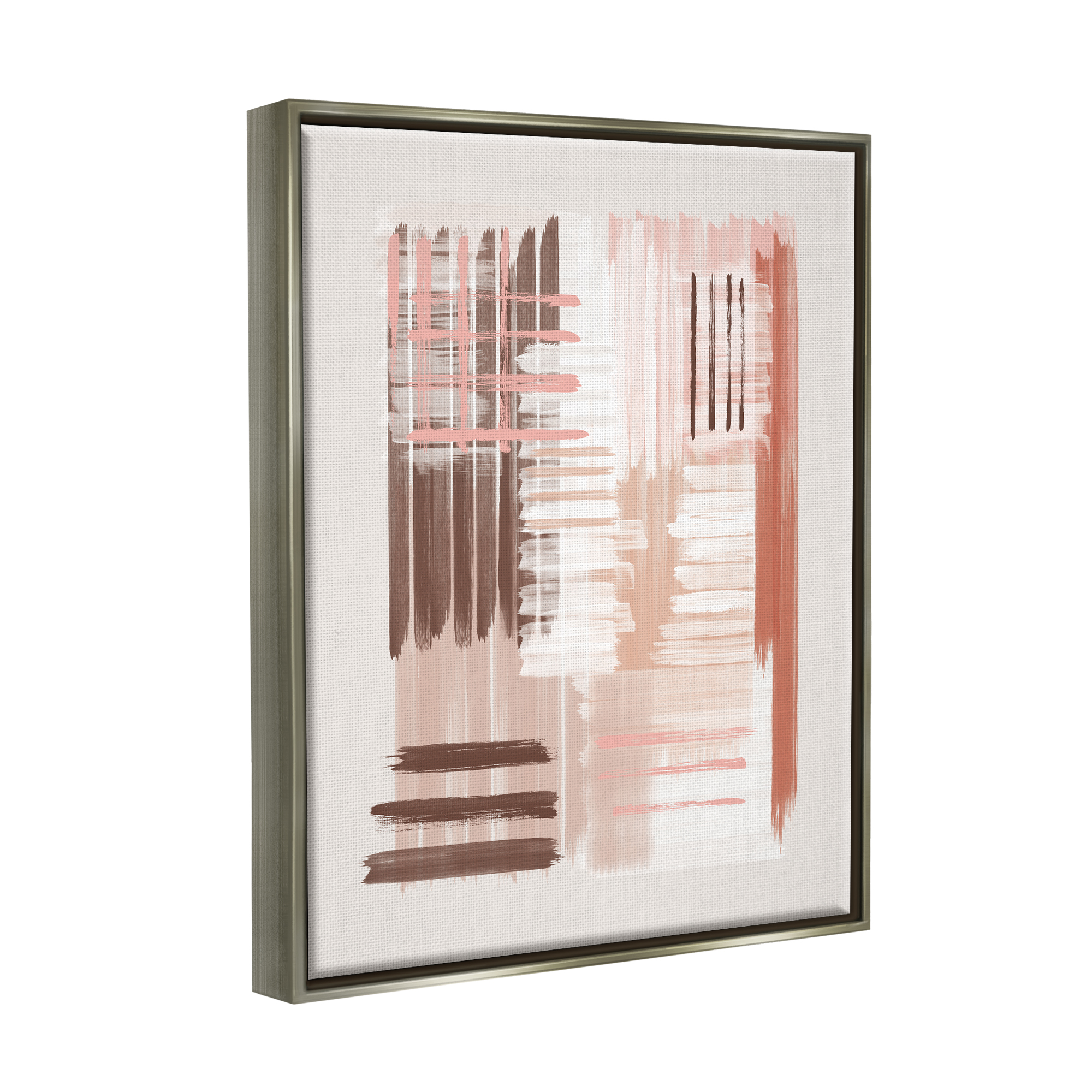 Stupell Industries Hatched Pink & Brown Composition Abstract Painting Gray Floater Framed Art Print Wall Art, 17 x 21