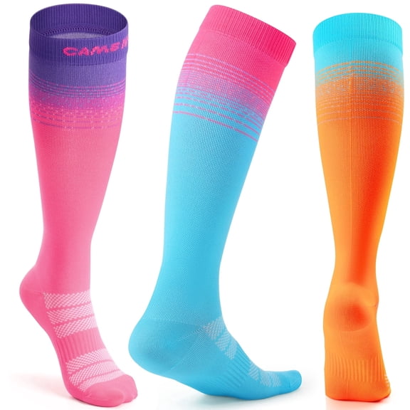 CAMBIVO Compression Socks for Women & Men, Colorful Knee High Socks, Graduated Diabetic Support Stockings for Running, L-XL