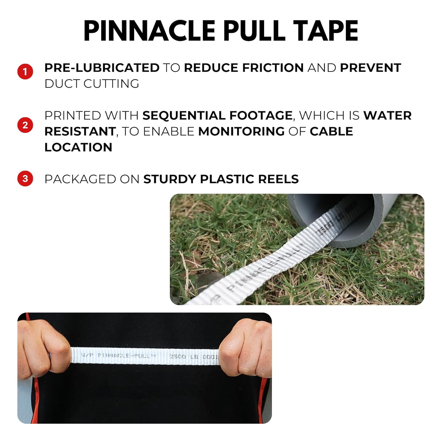 Pinnacle Pull 3/4" x 500', 2500lb Measuring Pull Tape, Mule Tape, Low Stretch!