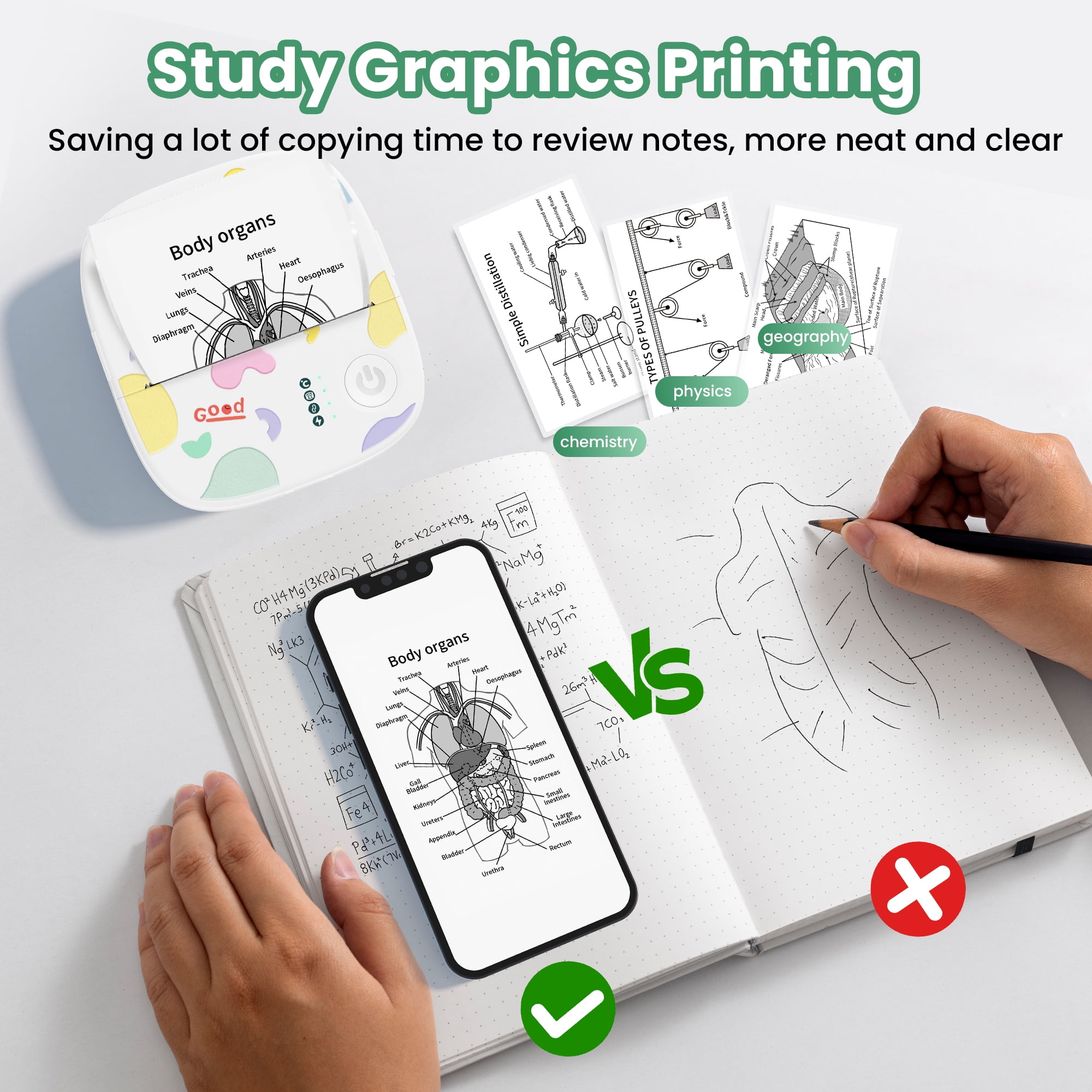 Mini Portable Sticker Printer XenGro, Mini Thermal Printer with 4 Rolls Paper, Bluetooth Inkless Printpods, Pocket Label Maker Suitable for Creative Kids DIY, Diaries, Photos, Study Notes