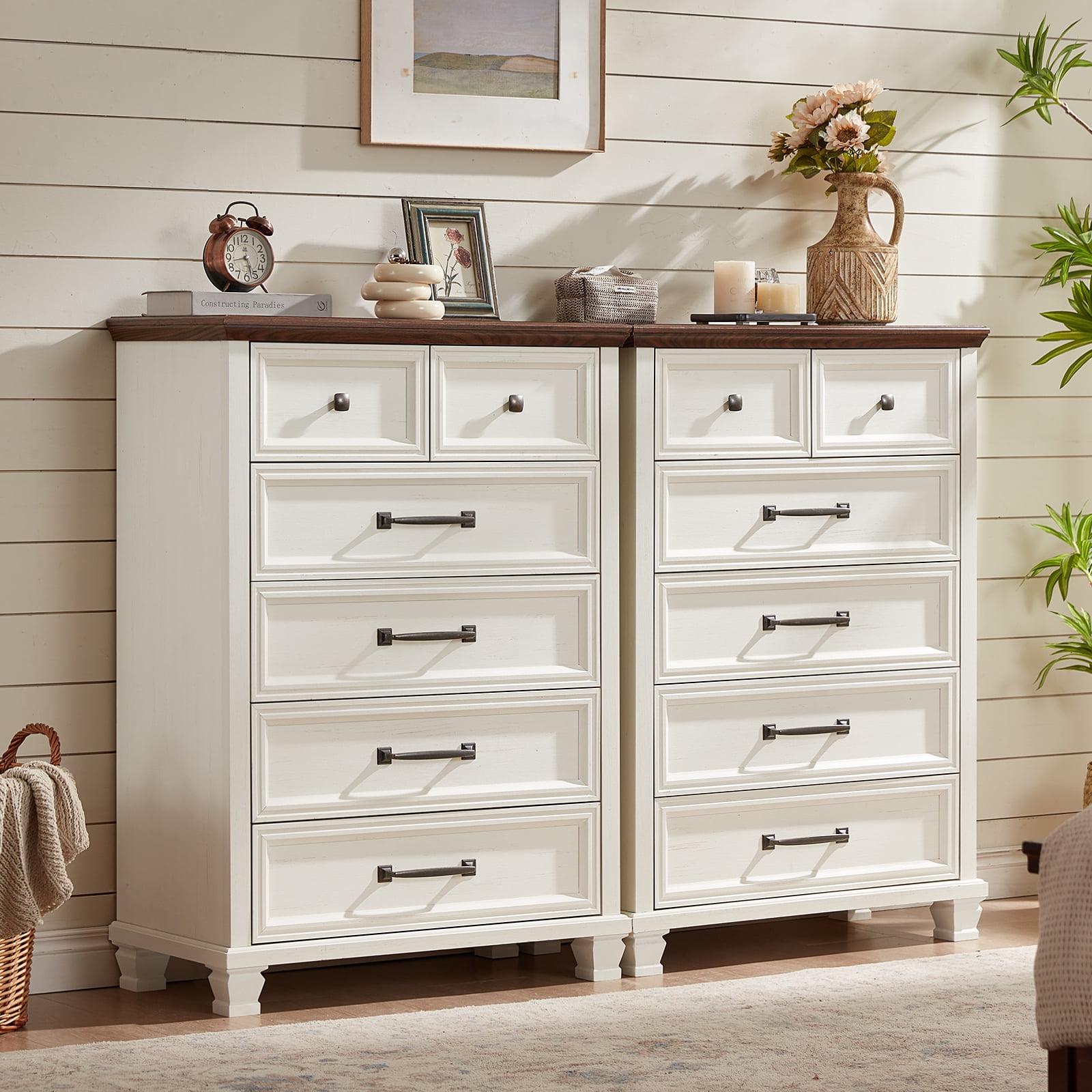 LELELINKY 6 Drawer White Dresser, Wood Storage Cabinet with Easy Pull Out Handles for Living Room,Chest of Drawers for Bedroom