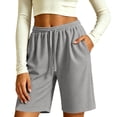 thumbnail image 5 of Xdegoge Women's Waffle Knit Shorts Casual High Waisted Bermuda Shorts with Pockets Elastic Waist Drawstring Long Sweatshorts for Summer Lounge Workout Activewear, 5 of 6