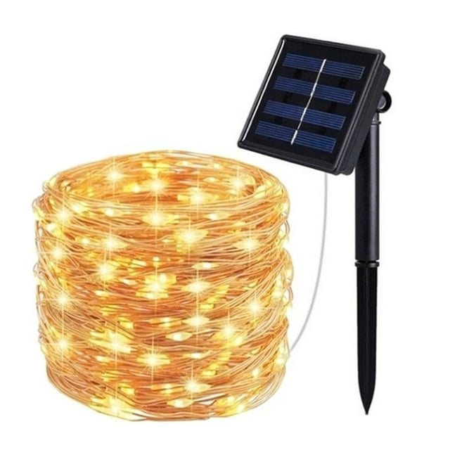 POINTERTECK Copper Wire LED Lights String Solor Waterproof Holiday Lights Party Decoration 100/200 Beads 8 Modes warm white 12m