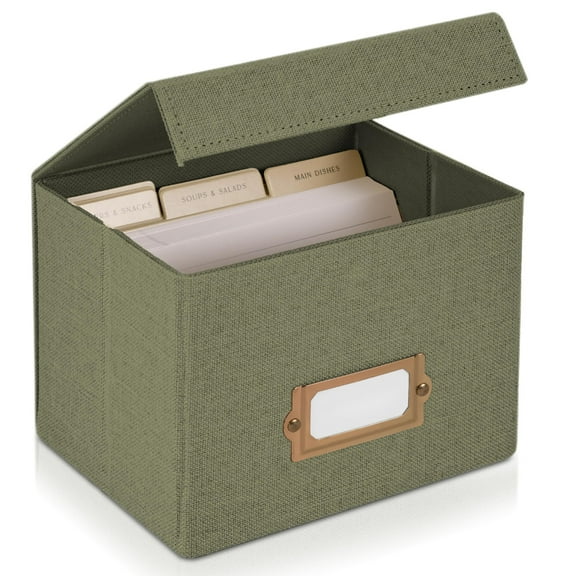 Recipe Organizer Box for 4x6 Cards, Holds 250 Recipes, Durable Linen Storage, Ideal Kitchen Gift for Women and Men, Green