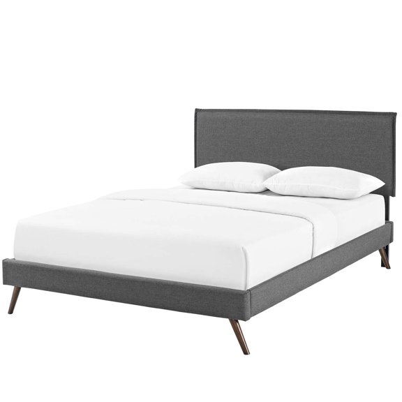 Modern Contemporary Urban Design Bedroom Queen Size Platform Bed Frame, Fabric, Grey Gray