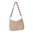 thumbnail image 1 of Bolso de mano con cadena para mujer, bolso de mano informal tejido de color sólido de paja para mujer (blanco) Ehuebsd Para Estrenar, 1 of 7