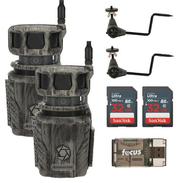 Stealth Cam Revolver 40MP Pro 360-Degree Cellular Trail Camera (2-Pack) Bundle with Economy Trail Camera Holder (2-Pack), 32GB Ultra SDHC Memory Card (2-Pack), and SD USB 2.0 Card Reader (7 Items)