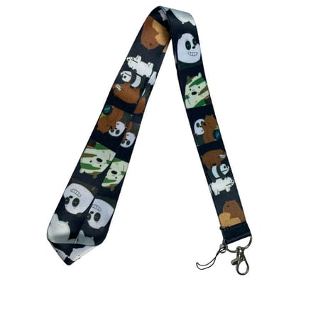 Anime Source We Bare Bears Cartoon Animated Series Grizzly Ice Bear Panda Black Lanyard Keychain ID Badge Holder