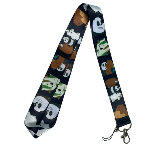 Anime Source We Bare Bears Cartoon Animated Series Grizzly Ice Bear Panda Black Lanyard Keychain ID Badge Holder