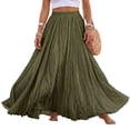 thumbnail image 2 of Women Cotton Linen Blend Elastic High Waist Boho Flowy Maxi Skirt Beach Vacation Wear M, 2 of 5