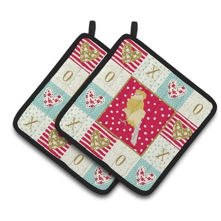 7.5 x 7.5 in. French Curly Canary Love Pair of Pot Holders