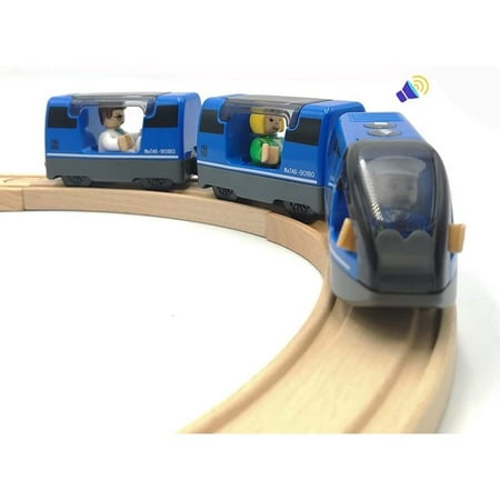 Battery Operated Train for Wooden Train Track Set Toys High Speed for Toddlers 3 4 5 Year Old Boys Kids Magnetic Couplings City Vehicle with Figures(Without Battery)
