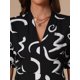 thumbnail image 5 of Vestidos de verano para mujer INSPIRE CHIC, de manga corta, con escote en V, cintura alta, con abertura, estampado, plisado, hasta la rodilla, talla XL, negro y blanco, 5 of 6