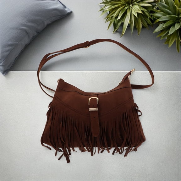 Hemobllo Women's Bohemian Fringe Suede Crossbody Bag, Vintage Boho Tassel Shoulder Purse for Travel, Shopping, Casual Use