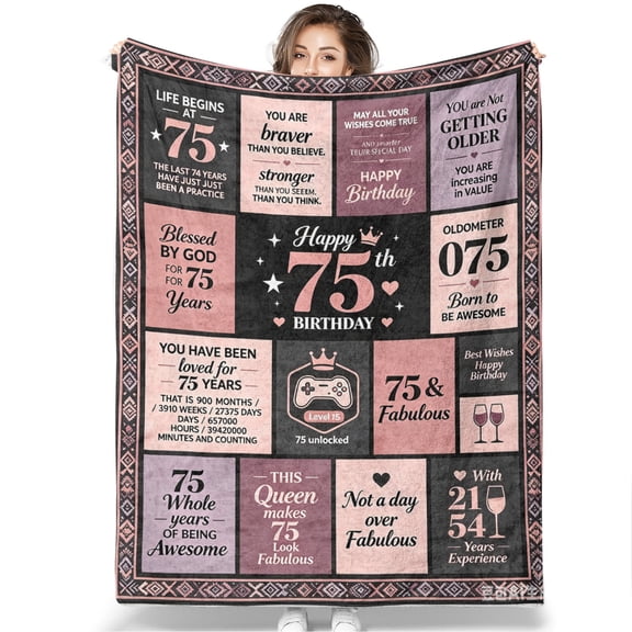 75th Birthday Gifts for Women, Happy 75th Birthday Decorations, 1951 Birthday Gifts for 75 Year Old Woman, Soft Flannel Pink Throw Blanket