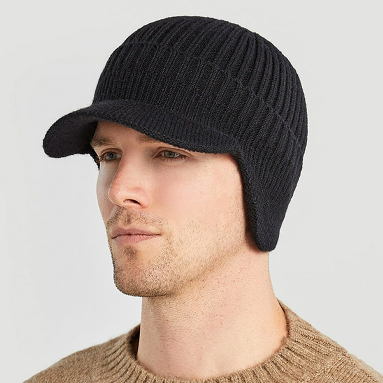 Men's Insulated Winter Beanie with Earflaps, Visor Brim, and Men's Insulated Winter Beanie with Earflaps, Visor Brim, and