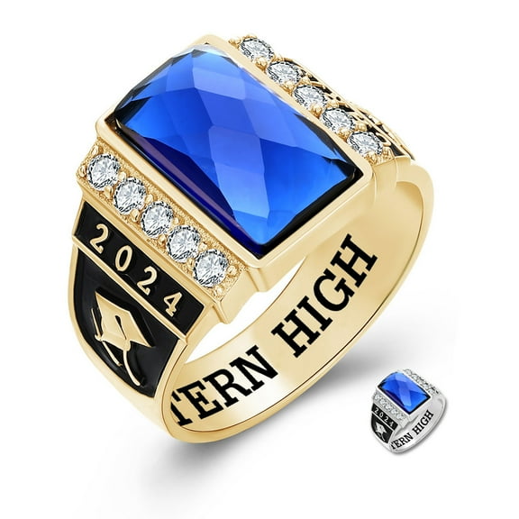 Mementos PJM Custom Men's Class Rings 10kt Yellow Gold for High School and College-Checkboard