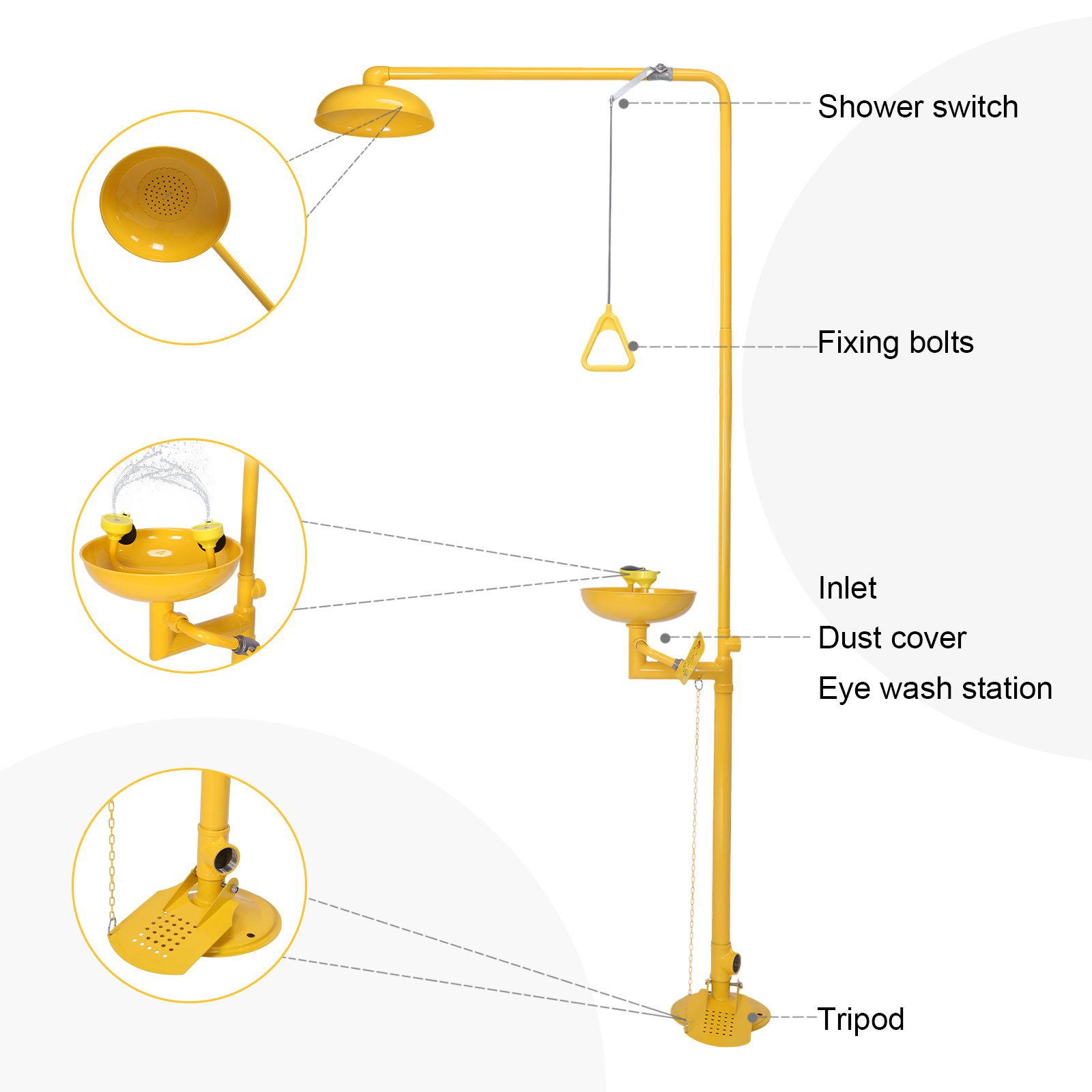 golytefs Emergency Eye Wash & Shower Equipment 304 Stainless Steel Eyewash And Shower Kit