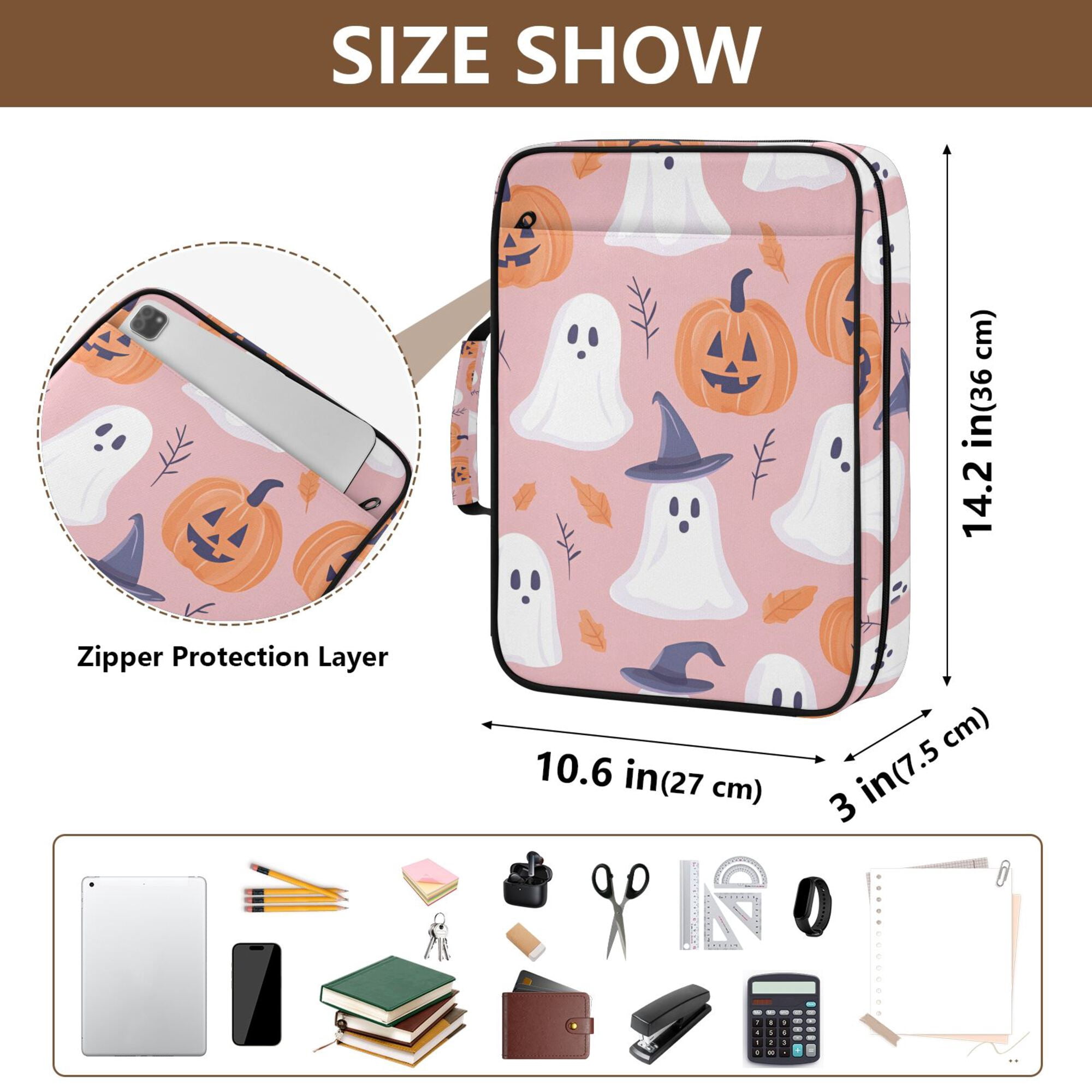 FORMRS Accordion File Folder A4 Size 7-Pocket Expanding Document Organizer Bag with 3 Ring Binder, Cartoon Halloween Ghosts